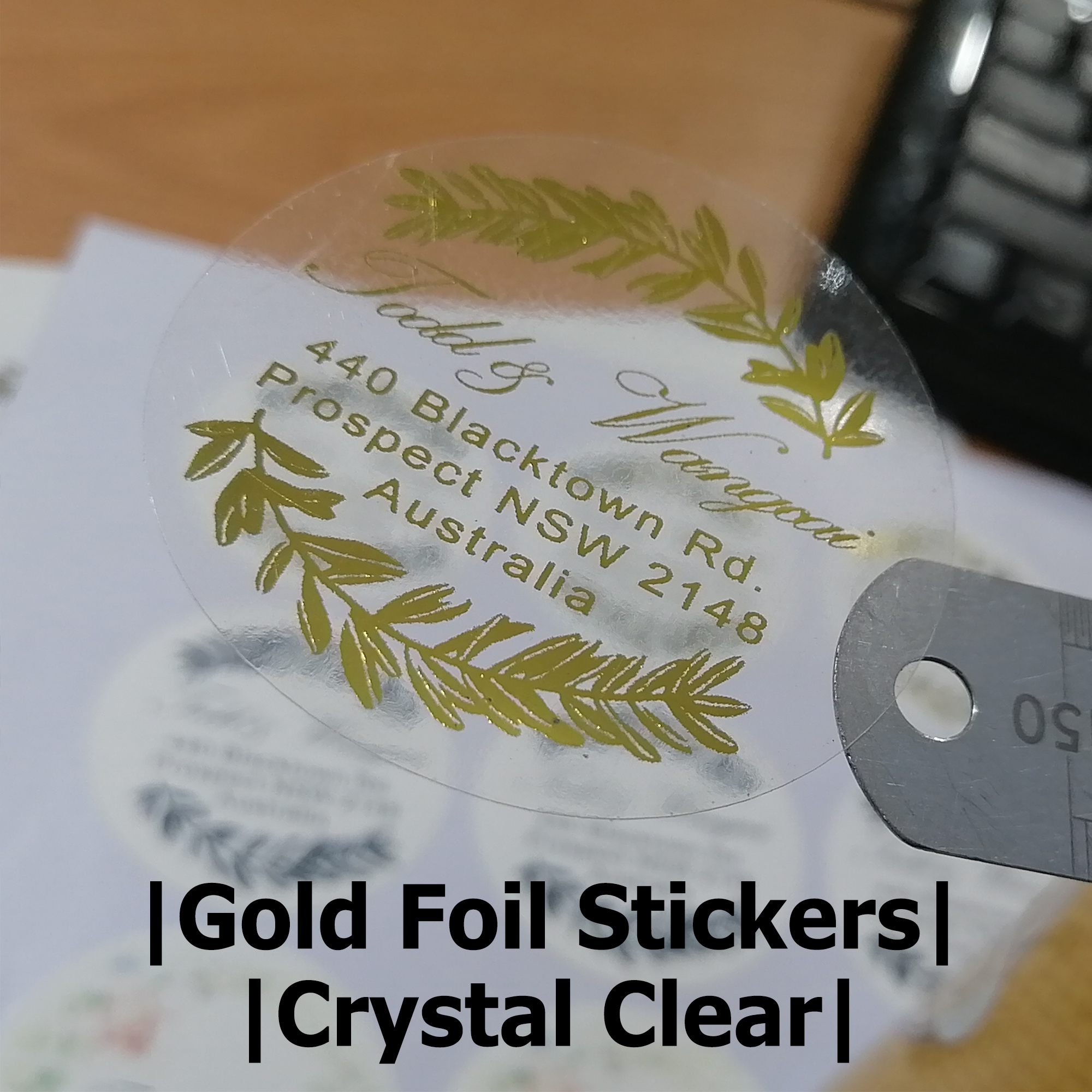 Custom Foil Stickers:, Clear+Gold, Transparent Foil Stickers